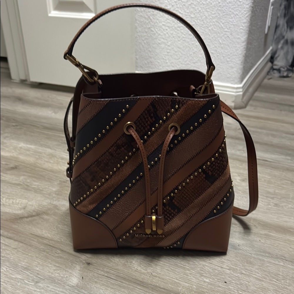 Michael Kors Striped Brown and Black Shoulder Bag